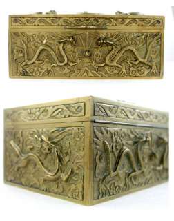 LARGE CHINESE BRONZE DRAGONS BOX HIGH RELIEF 1800s  