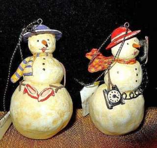  New Dan Dipaolo Lady Snowman Wire Christmas Ornaments Purple & Red Hat