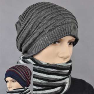   Fashion Cool Mens Winter Wool Cap Snow Beanie Knitted Hat Neck Warmer