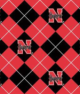College University of Nebraska Cornhuskers Argyle Print Fleece Fabric 