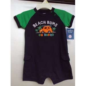   Easy 1 piece S/S Cotton Knit Romper Navy Blue/Green 9 Months Baby