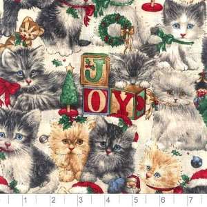  of Christmas Kittens Natural Fabric By The Yard Arts, Crafts & Sewing