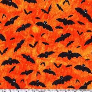  45 Wide Trick or Treat Dreams Bats Bright Orange Fabric 