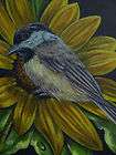 chickadee bird wildlife sunflower print of painting  