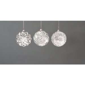 12 Snow Drift Silver Round Swirl Design Disk Glass Christmas Ornaments 