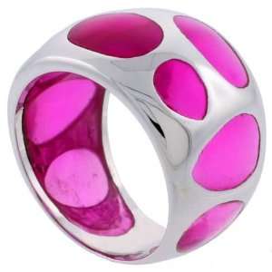  Sterling Silver Reddish Pink Resin Dome Ring with Circular 