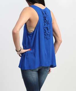 MOGAN PLUS Ruffle Back Woven SLEEVELESS BLOUSE Chic Pleated Layering 