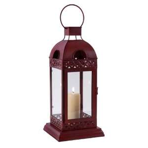 19 Red Pillar Holder Lantern with Small Cross Accents 