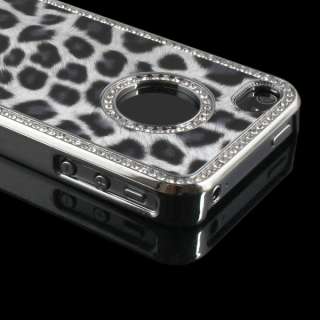Luxury Bling Rhinestone Leopard Hard Case Cover for Apple iPhone 4S 4 