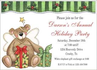 TEDDY BEAR ANGEL Holiday Christmas Party Invitations  