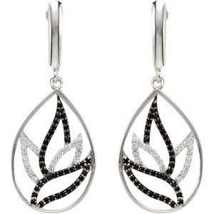 Sterling Silver Genuine Black Spinel and Diamond Earrings 