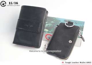 New Tough Punk Genuine Leather Black Removable Mens Womens Wallet 