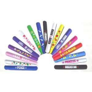 Text Sayings Rubber Wristband Bracelet Slapstick with Magnets Set of 6