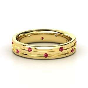  Slalom Band, 14K Yellow Gold Ring with Ruby Jewelry