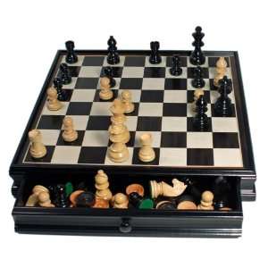  Black Stained French Staunton Style Chess & Checkers Set 