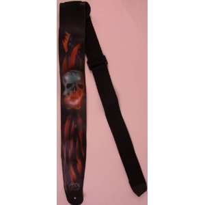   Leather Airbrushed Skull Design Guitar Strap Musical Instruments
