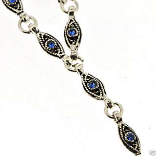 Sterling Silver Oxidized Blue CZ Y Necklace / 24.2 cm  