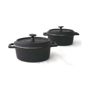    Set of 2 Black Mini Oval Cocottes By Forum   6 oz