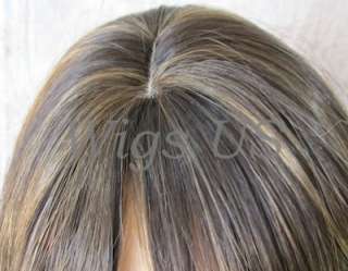 Wigs Dark Brown Mix layered skin part bangs full wig  
