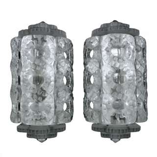 Exquisitepair of Lalique Seville clear crystal wall sconces with 