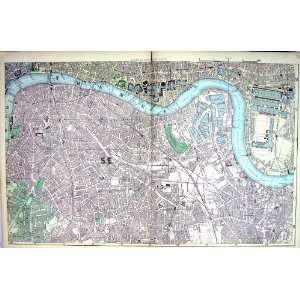  Bacon Antique Map 1883 Street Plan London England River 