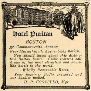  1916 Ad Hotel Puritan Boston Costello 390 Commonwealth 