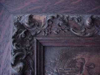 GREAT Vintage Pr Quarter Sawn Oak Frames Copper Bas Relief Classical 