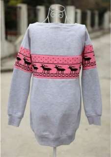 Korea Fashion Women Deer Printing Cotton Jacket Long Sweatshirt Top 