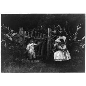  Girls embracing,Boy by gate,Emma Justin Farnsworth,1890 
