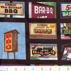  45 Wide State Art Barbeque Signs Black Fabric By The 
