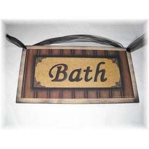   Bath Sign Tan Black Bathroom Door Signs Art Wood