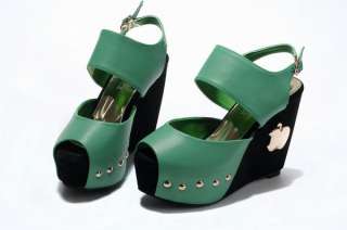   /Ladies Green Leather High Heel Wedge Shoes Eur Size #35~#39 SK221