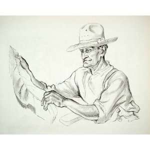  1968 Print Thomas Hart Benton Tobacco Leaf Farmer 