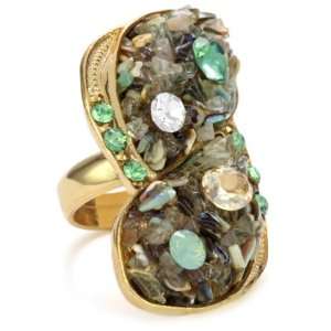   Sage Crushed Stone Abalone Twin Petal Ring, Size 8 Jewelry