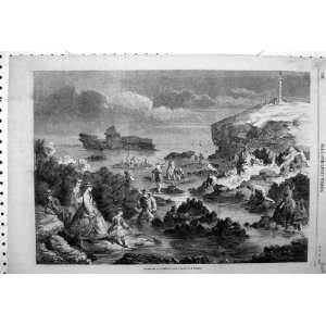  1861 Shrimpers Biarritz Families Fishing Rocks Sea