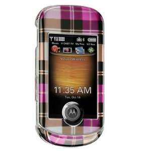 Pink Plaid Checker Snap on Hard Skin Cover Case for Motorola Krave Zn4