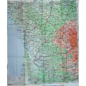    1912 Colour Map France Tours Niort Bordeaux Nantes