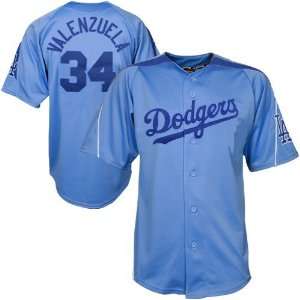  Majestic L.A. Dodgers #34 Fernando Valenzuela Light Blue 