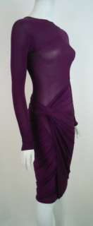 Sexy DONNA KARAN Purple Jersey Gathered Slinky Cocktail Dress P  