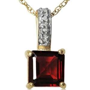  10K Yellow Gold Square Shape Garnet and Diamond Solitaire 