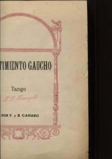TANGO SENTIMIENTO GAUCHO Sheet Music Arg 1925  