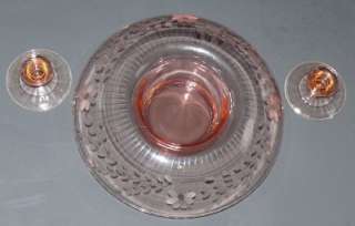 Pink Depression Glass Elegant Etched Console Bowl Set  