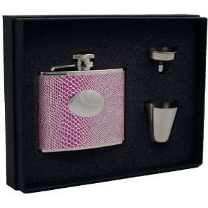  Pink Snake Skin Pleather 4oz Deluxe Flask Gift Set