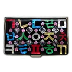 Mother of Pearl Red Blue Korean Alphabet Design Metal Stainless Steel 