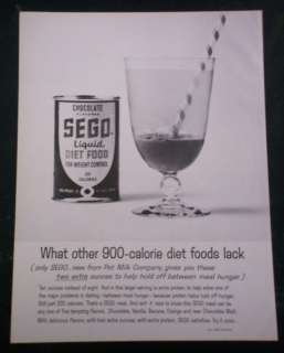 1962 Ad Chocolate Sego Diet Food 900 Calorie Drink  