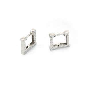    14K White Gold Square Crating Cutting Surface Earring Jewelry