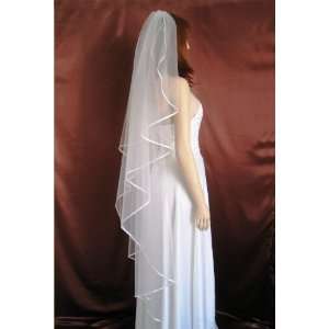  1T Diamond (Off) White Angel Cut Ribbon Edge Bridal Veil 