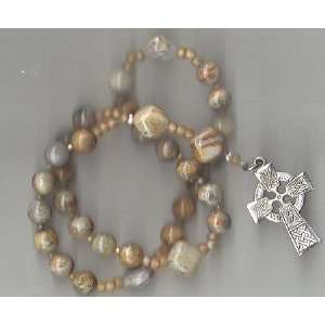  Anglican Rosary of Crazy Lace Agate, Celtic Cross 