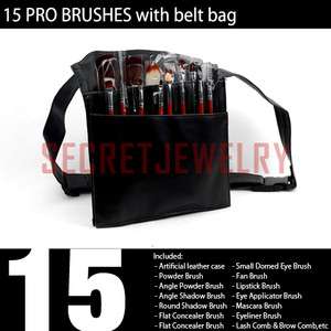 15 pcs Cosmetic Make Up Brush Set with Waist Belt Bag  