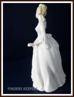 Victorian Lady Girl Figurine White Porcelain Blue Floral Bustle Dress 